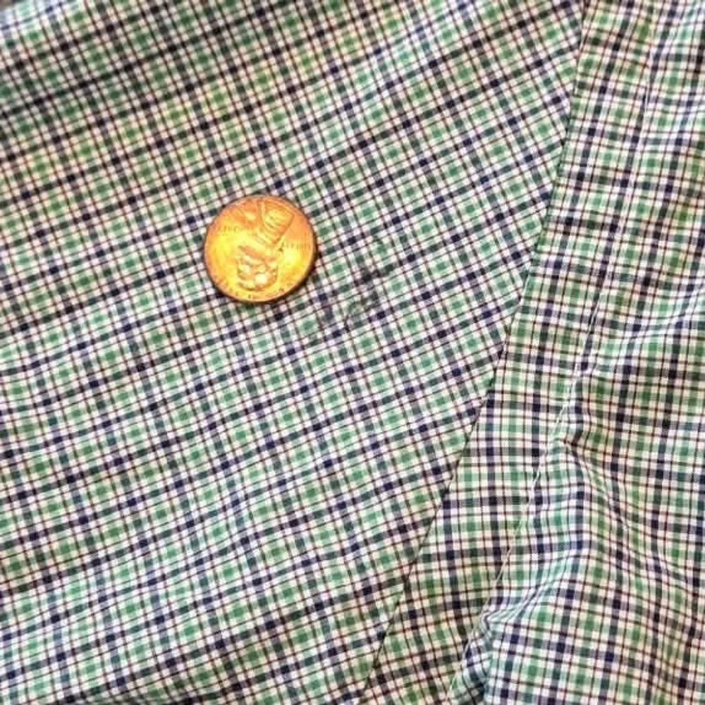 Polo Ralph Lauren Mens Large Green Navy Blue Micro Check Button Down Shirt L/G
